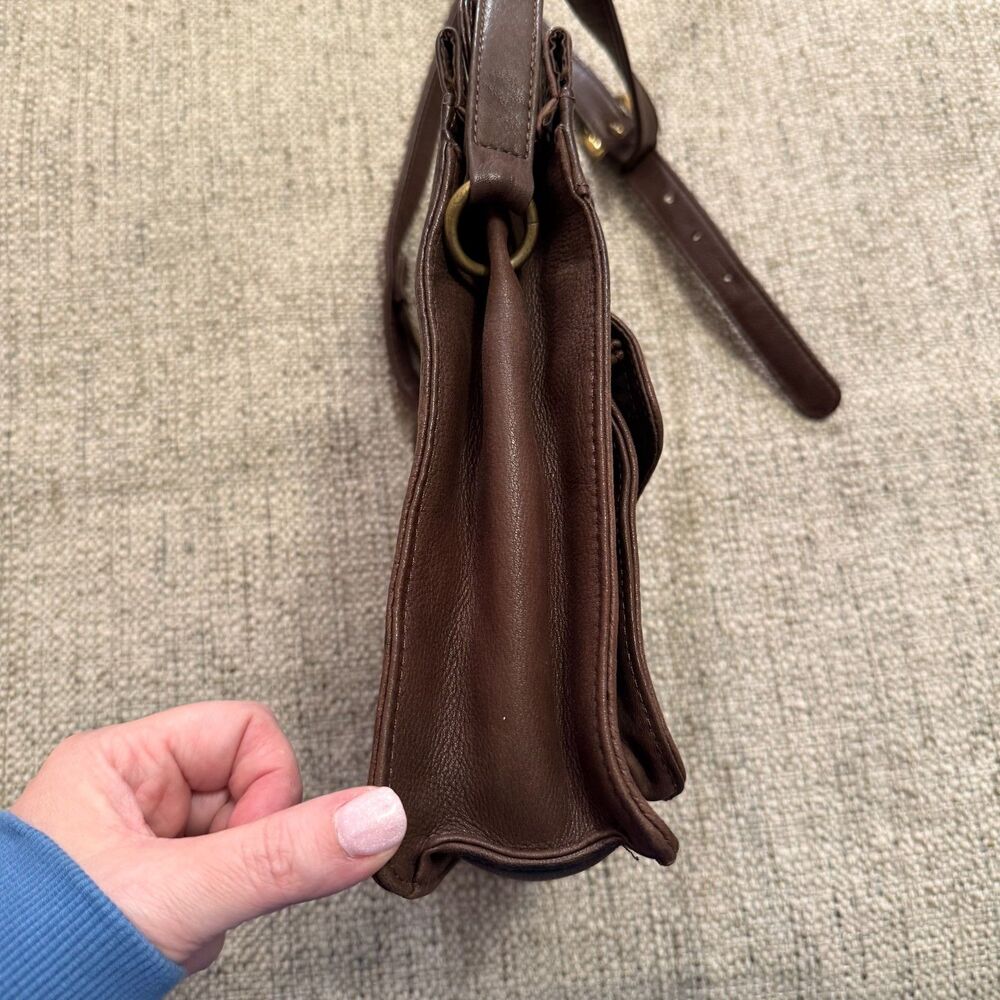 Vintage Fossil 1954 Brown Pebbled Leather Crossbody Bag Adjustable Sling Purse - Picture 8 of 10